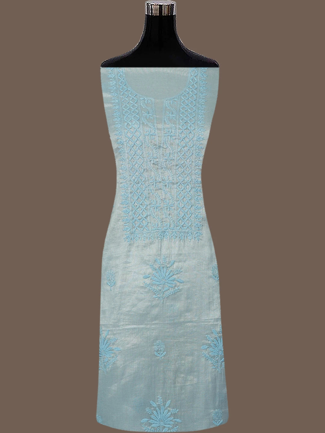 Ada Hand Embroidered Blue Tissue Lucknowi Chikankari Unstitched Kurta Dupatta Set 01A761072