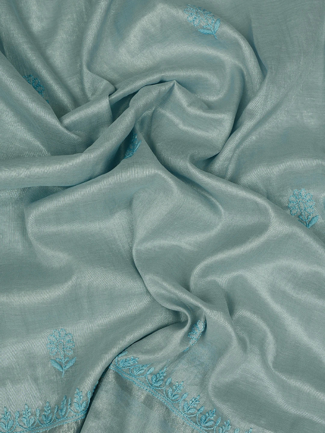 Ada Hand Embroidered Blue Tissue Lucknowi Chikankari Unstitched Kurta Dupatta Set 01A761072
