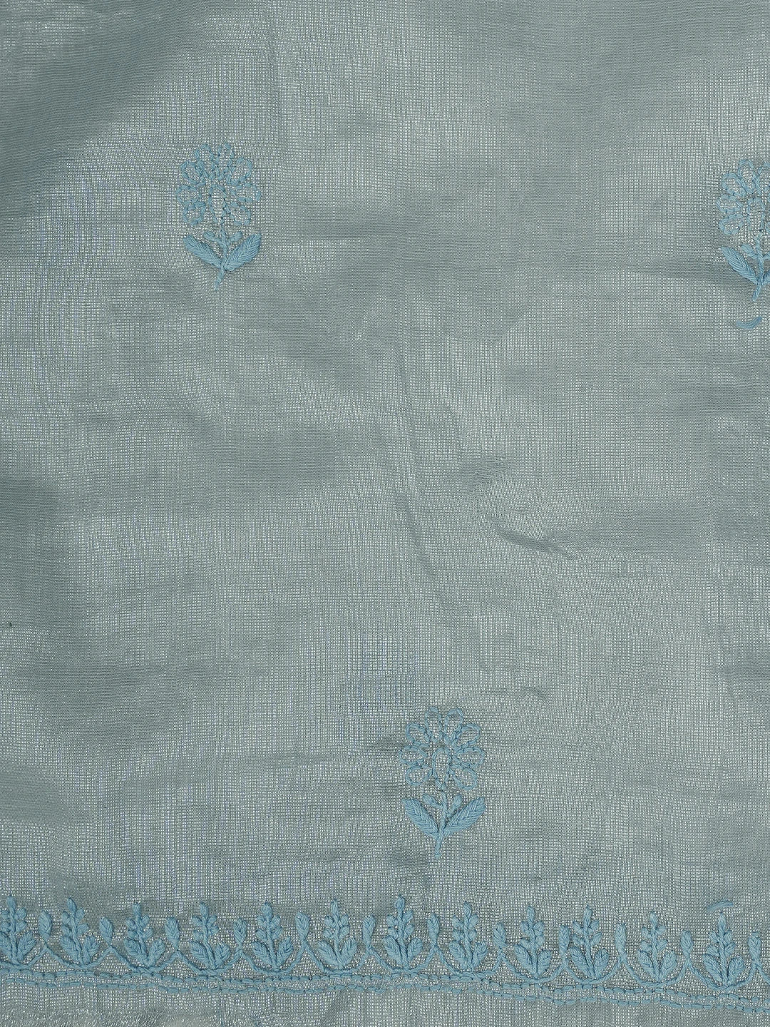 Ada Hand Embroidered Blue Tissue Lucknowi Chikankari Unstitched Kurta Dupatta Set 01A761072
