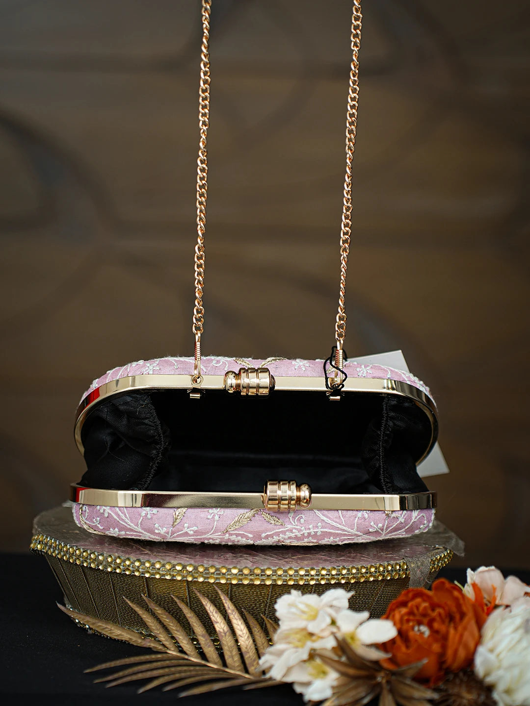 Ada Hand Embroidered Pink Silk Lucknowi Chikankari Clutch With Zari Taar Work 01A781626