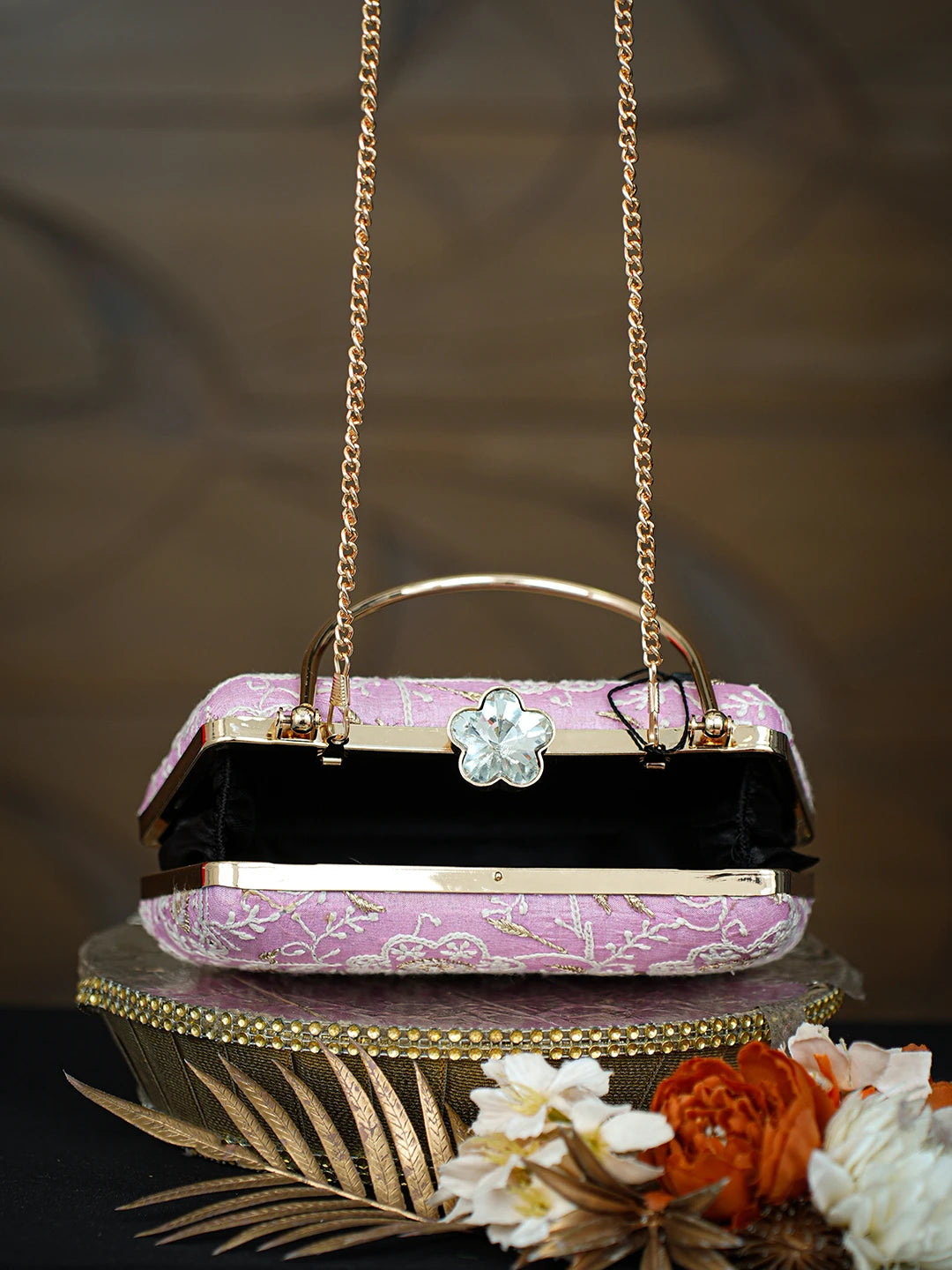 Ada Hand Embroidered Pink Silk Lucknowi Chikankari Clutch With Zari Taar Work 01A781557