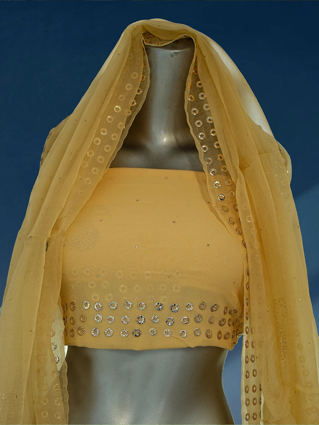 Ada Hand Embroidered Fawn Pure Georgette Lucknowi Chikankari Lehenga Set With MuqaishWork 01A224551