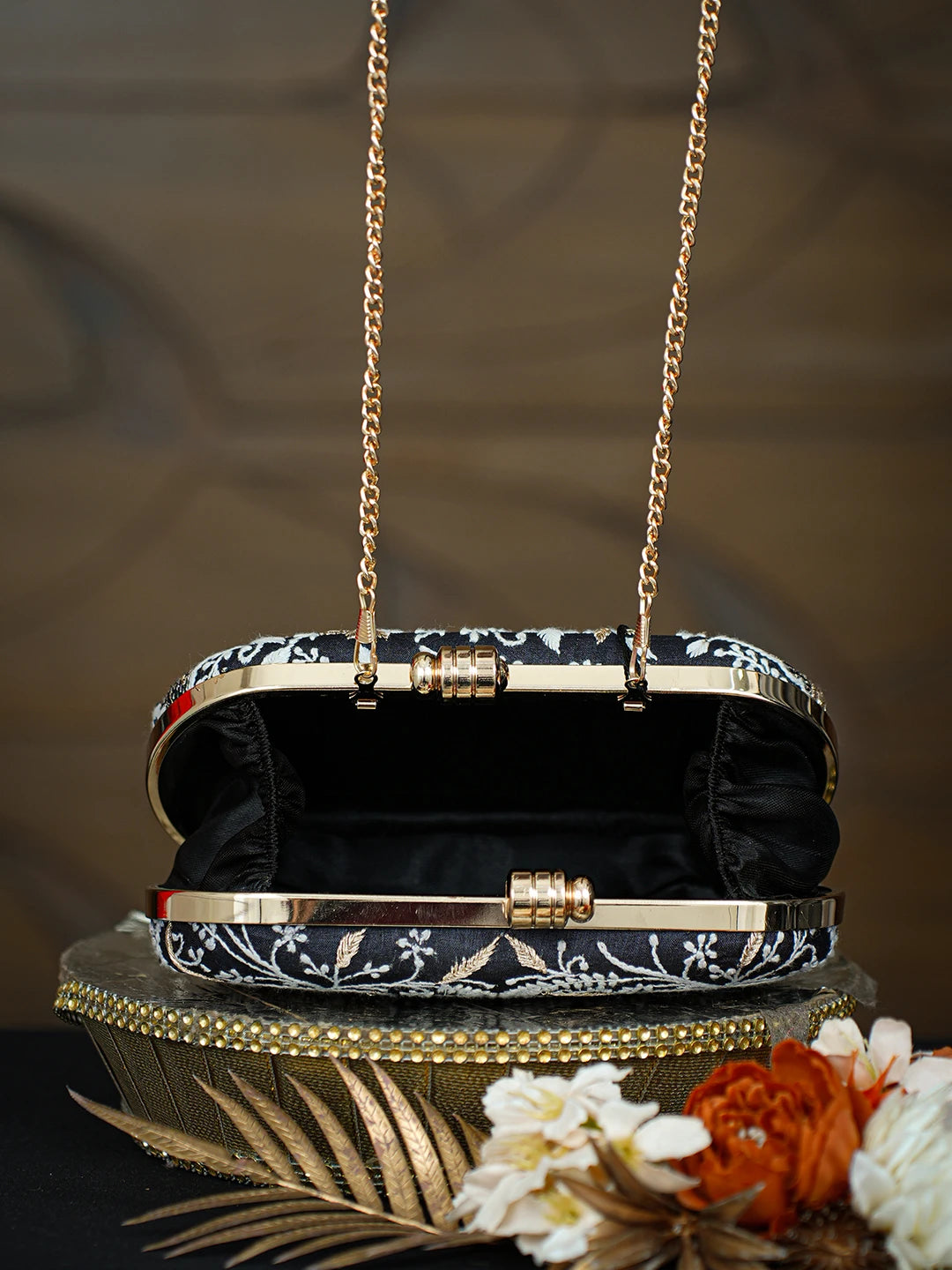 Ada Hand Embroidered Black Silk Lucknowi Chikankari Clutch With Zari Taar Work 01A781630