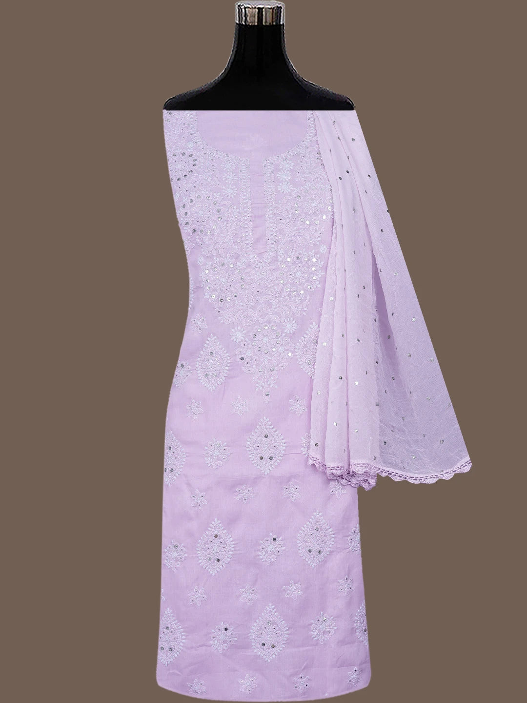 Ada Hand Embroidered Mauve Cotton Lucknowi Chikankari Unstitched Suit Piece With Mukaish Work 01A657412