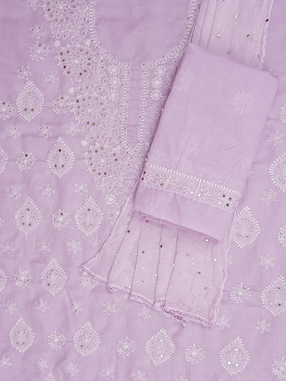 Ada Hand Embroidered Mauve Cotton Lucknowi Chikankari Unstitched Suit Piece With Mukaish Work 01A657412