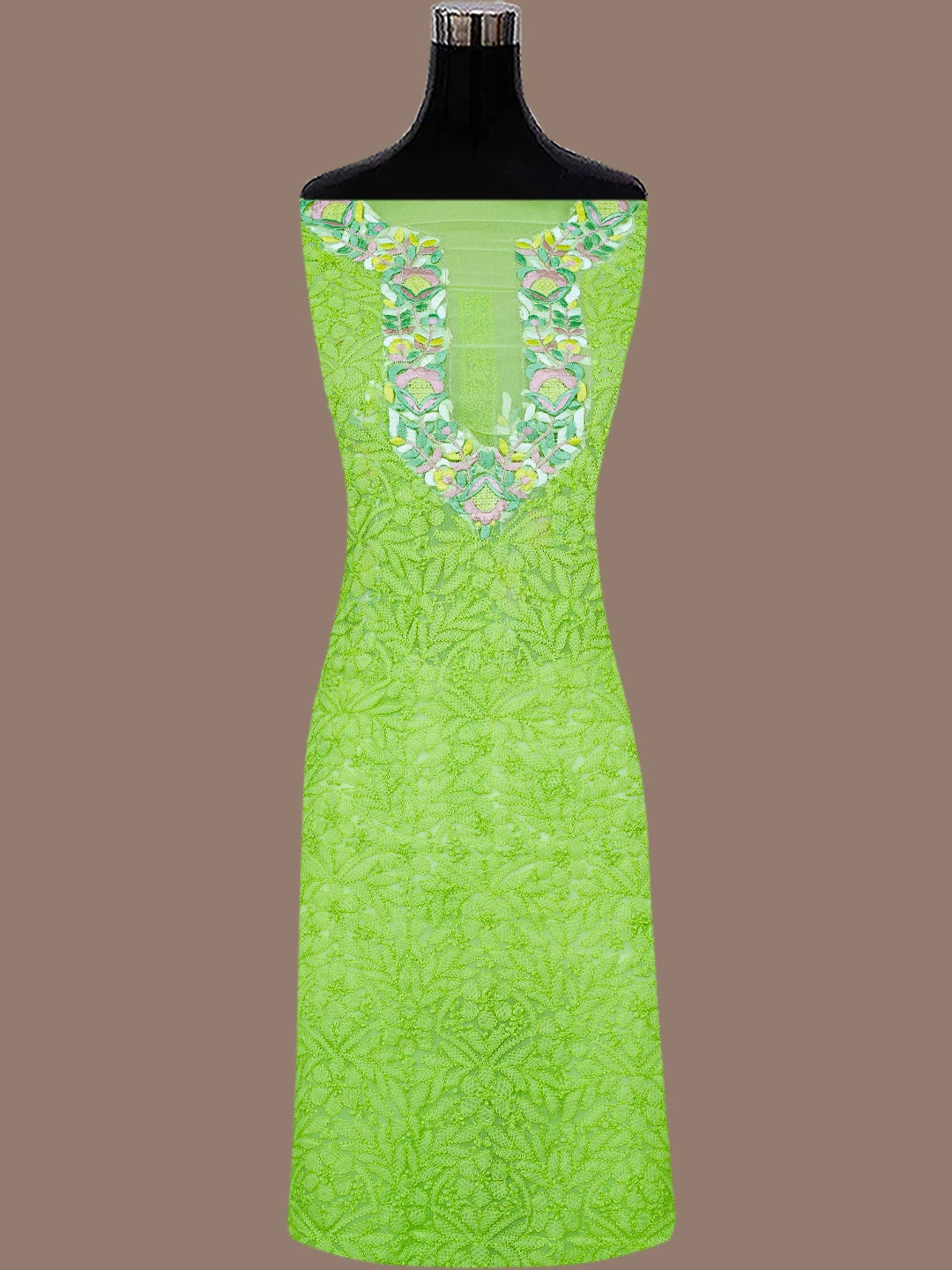 Ada Hand Embroidered Green Georgette Lucknowi Chikankari Unstitched Suit Piece With Parsi Work 01A696774