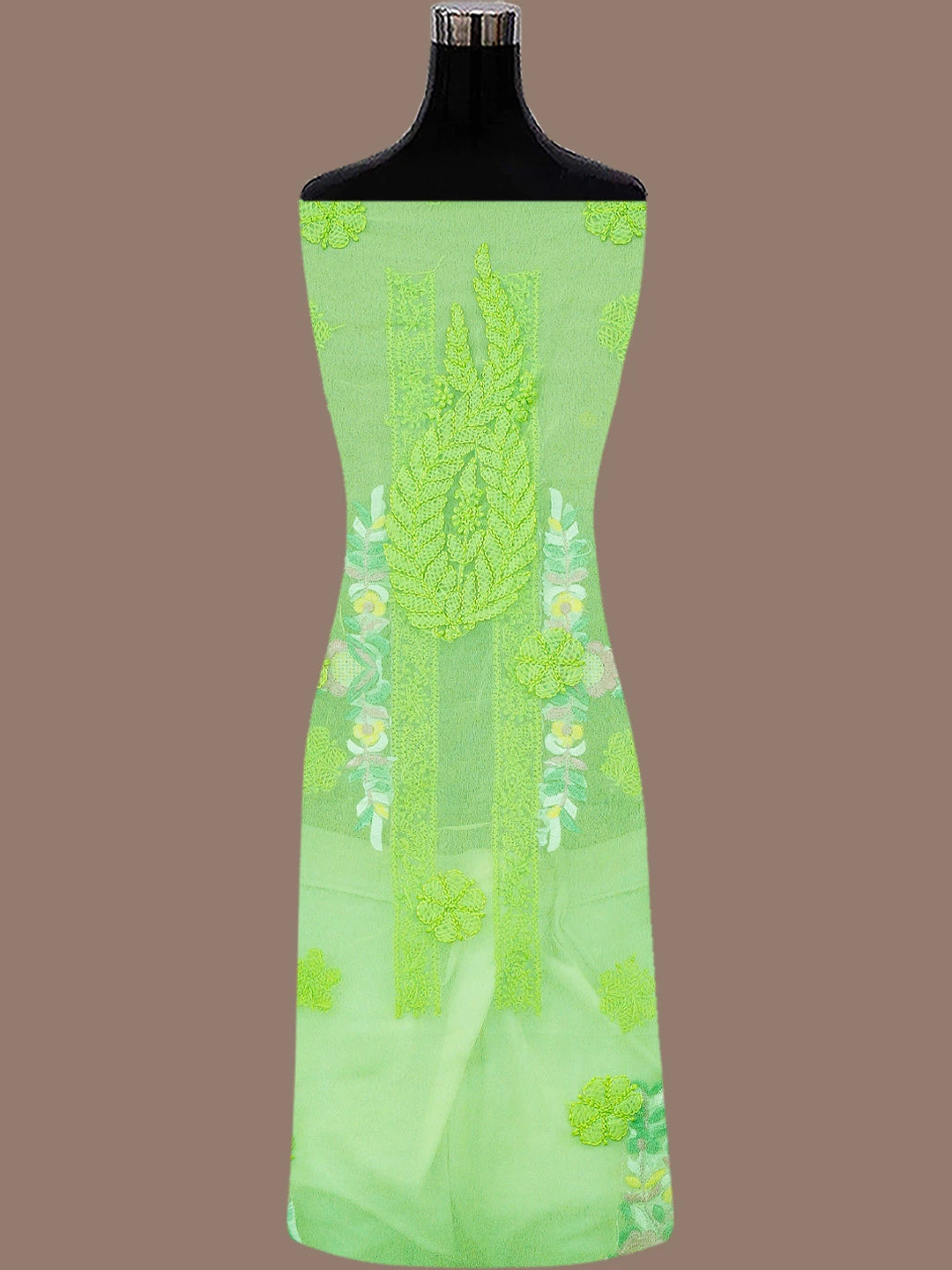 Ada Hand Embroidered Green Georgette Lucknowi Chikankari Unstitched Suit Piece With Parsi Work 01A696774