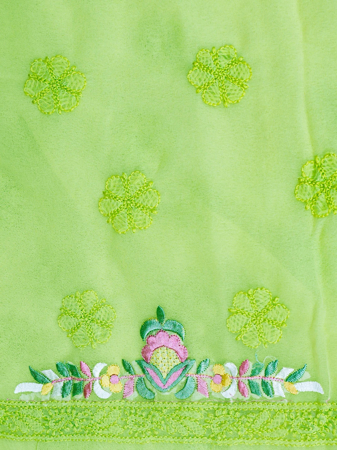 Ada Hand Embroidered Green Georgette Lucknowi Chikankari Unstitched Suit Piece With Parsi Work 01A696774