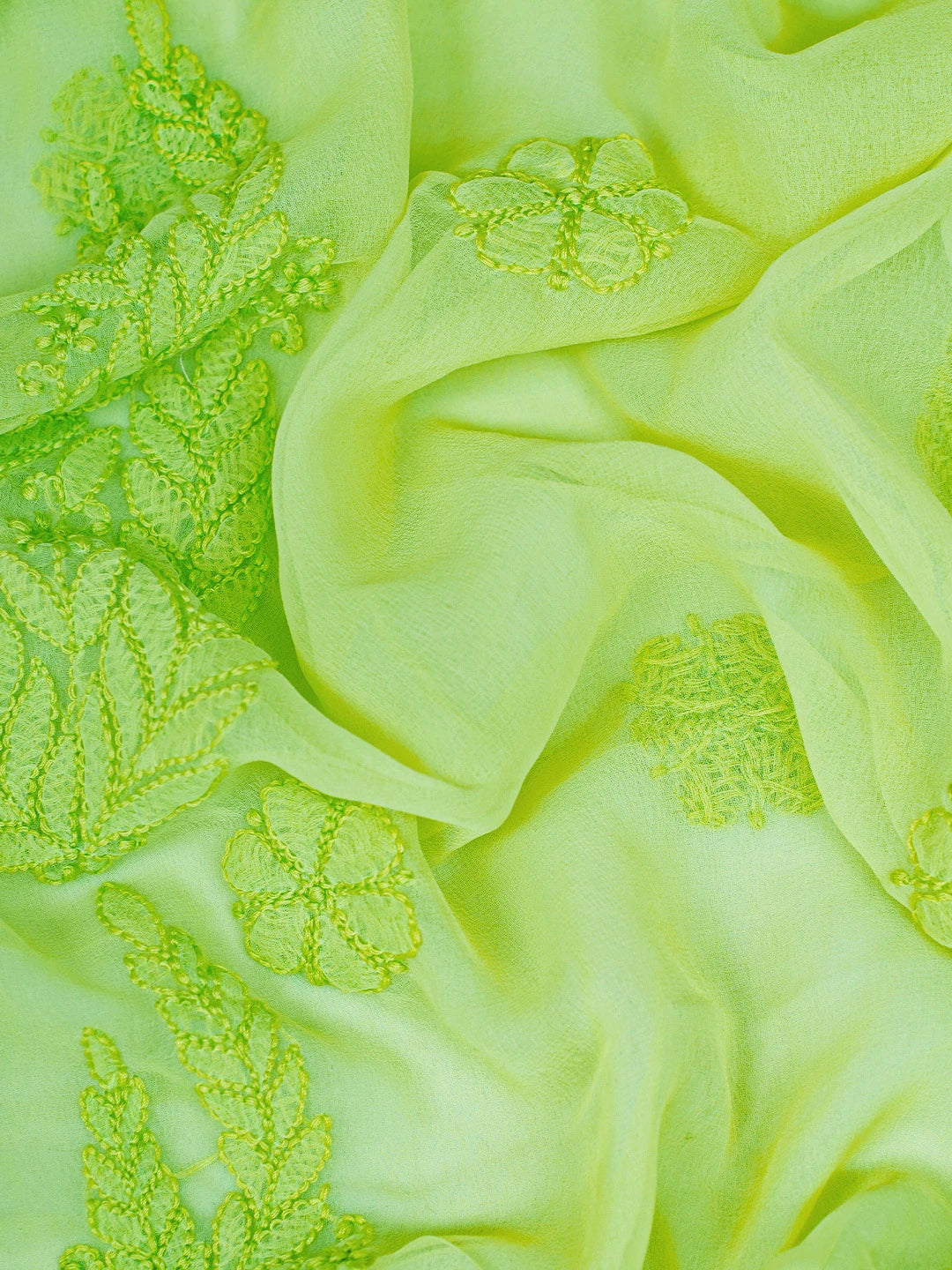 Ada Hand Embroidered Green Georgette Lucknowi Chikankari Unstitched Suit Piece With Parsi Work 01A696774