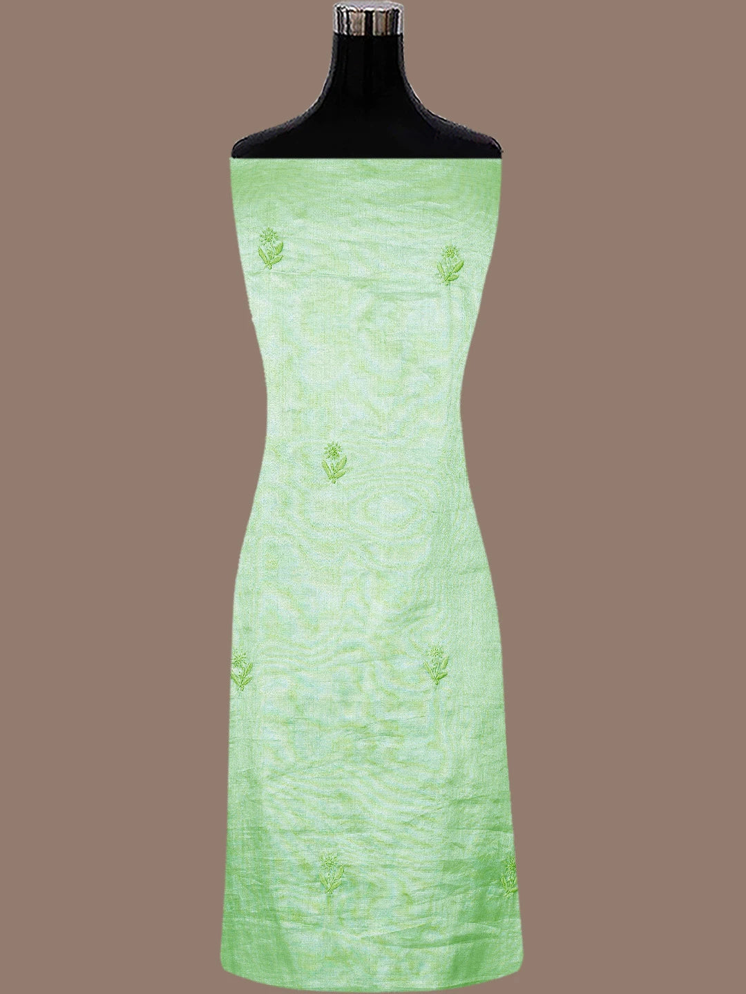 Ada Hand Embroidered Green Tissue Lucknowi Chikankari Unstitched Kurta Dupatta Set 01A761077
