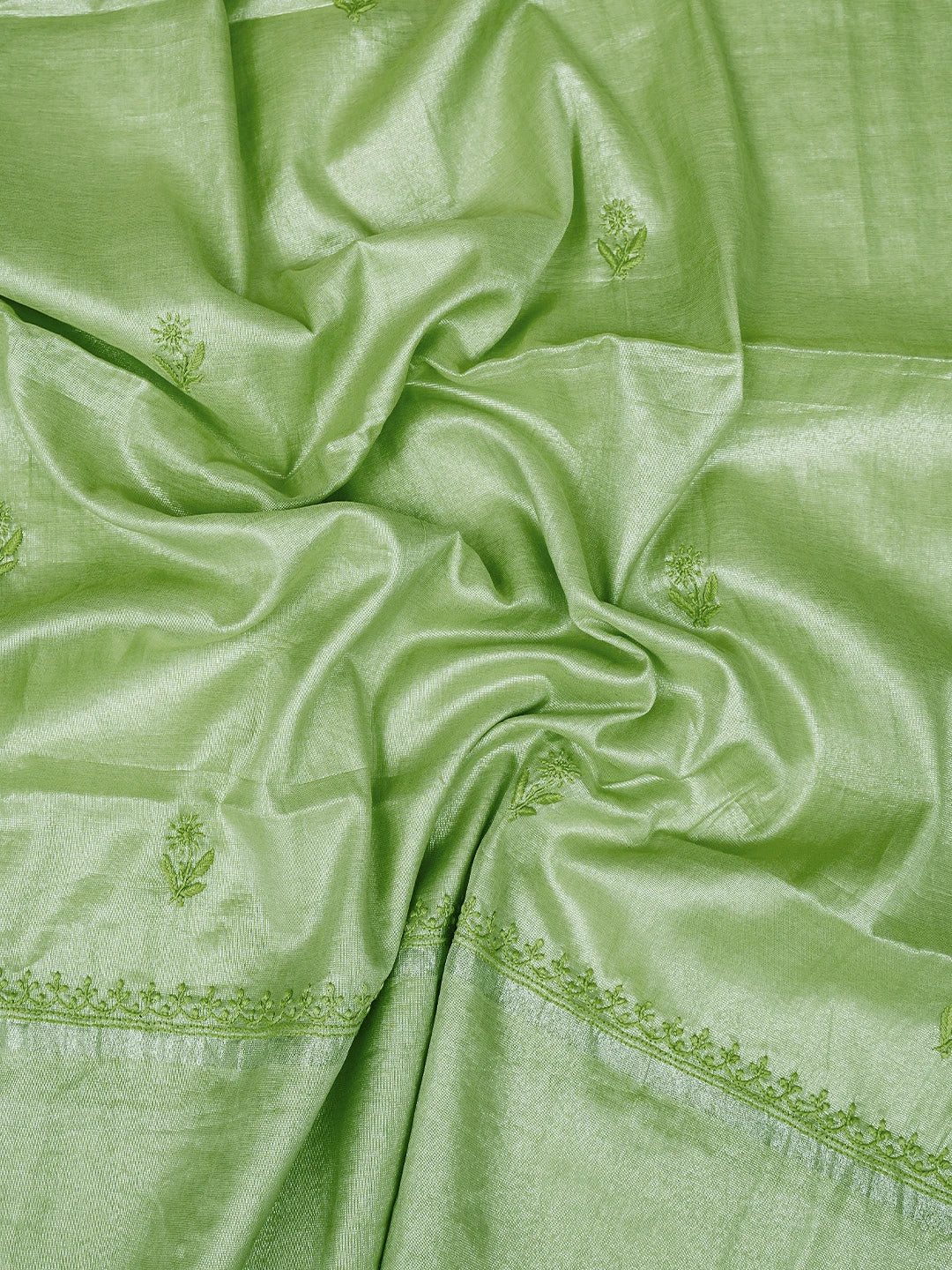Ada Hand Embroidered Green Tissue Lucknowi Chikankari Unstitched Kurta Dupatta Set 01A761077