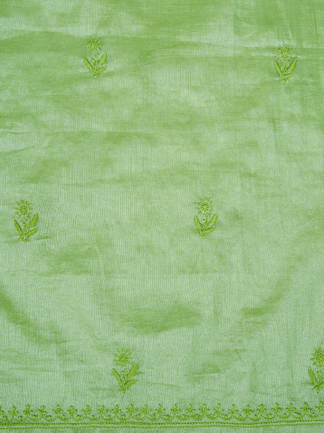 Ada Hand Embroidered Green Tissue Lucknowi Chikankari Unstitched Kurta Dupatta Set 01A761077