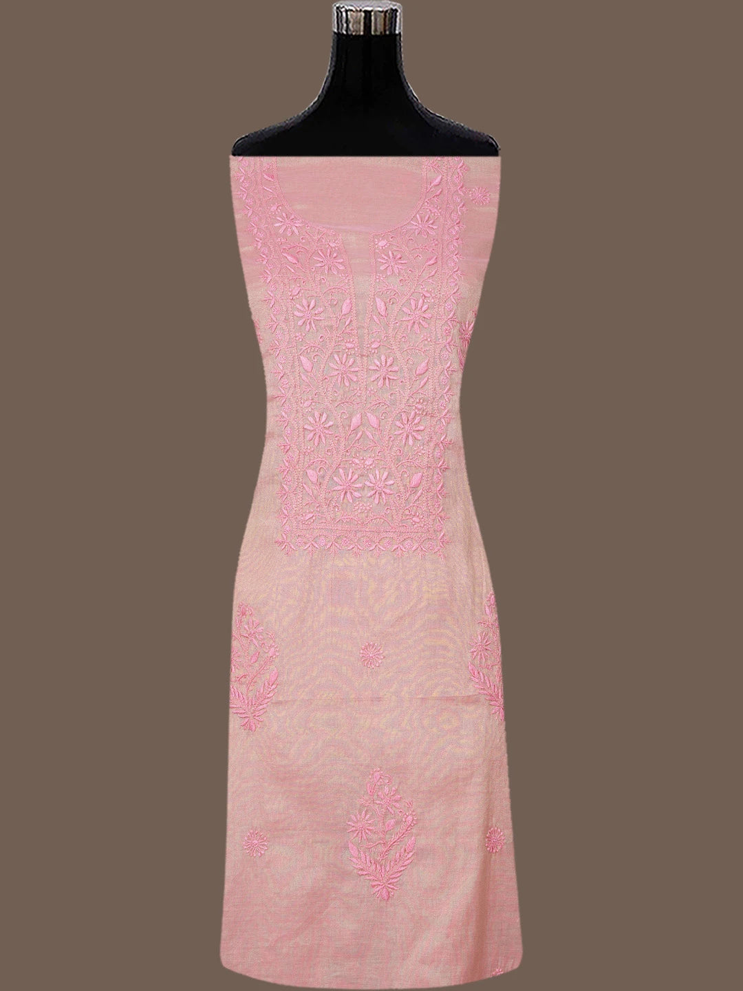 Ada Hand Embroidered Pink Tissue Lucknowi Chikankari Unstitched Kurta Dupatta Set 01A773156