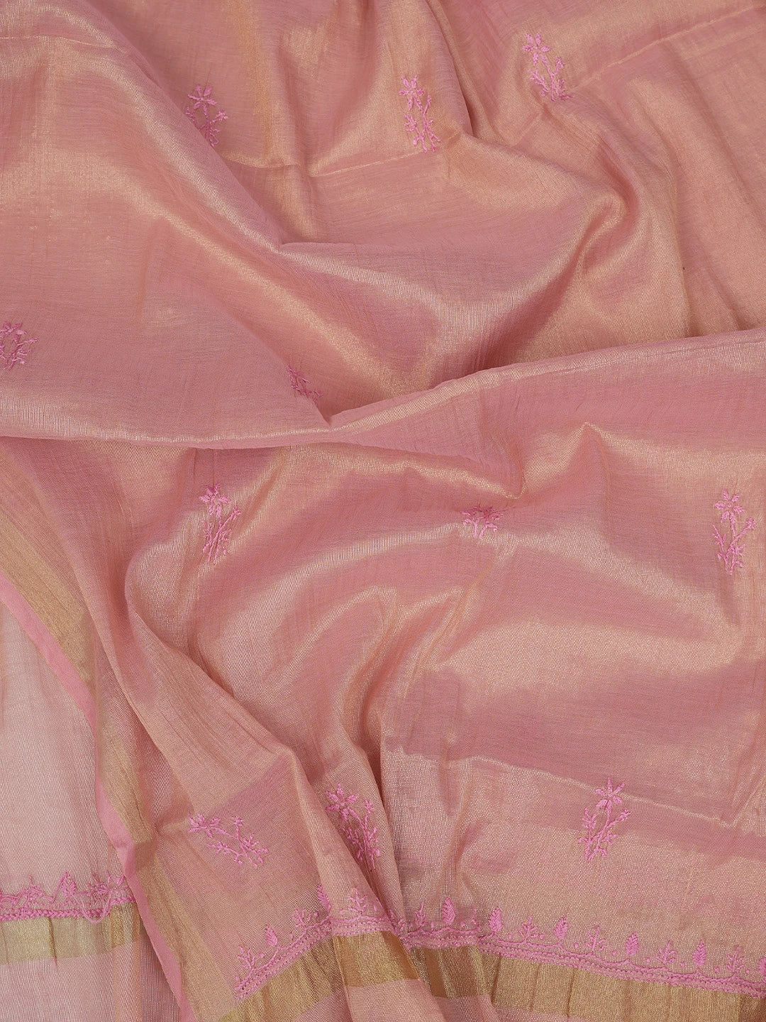 Ada Hand Embroidered Pink Tissue Lucknowi Chikankari Unstitched Kurta Dupatta Set 01A773156