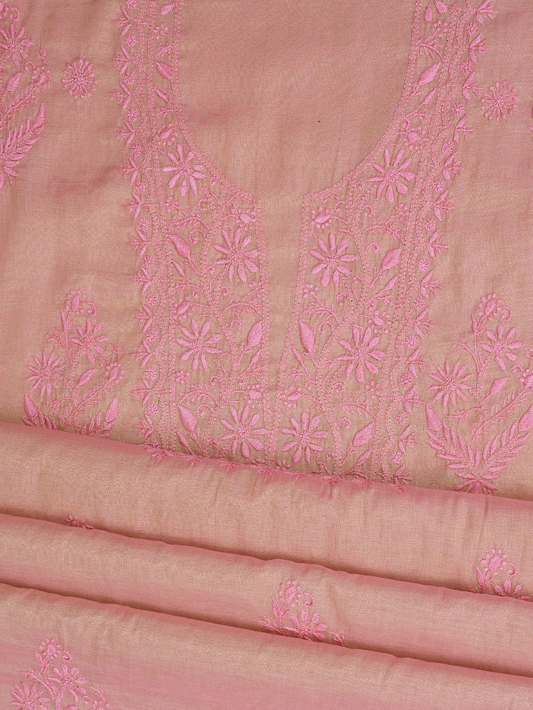 Ada Hand Embroidered Pink Tissue Lucknowi Chikankari Unstitched Kurta Dupatta Set 01A773156