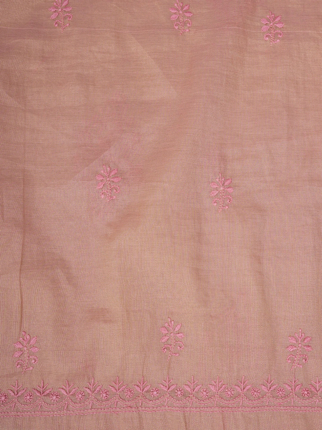 Ada Hand Embroidered Pink Tissue Lucknowi Chikankari Unstitched Kurta Dupatta Set 01A773156