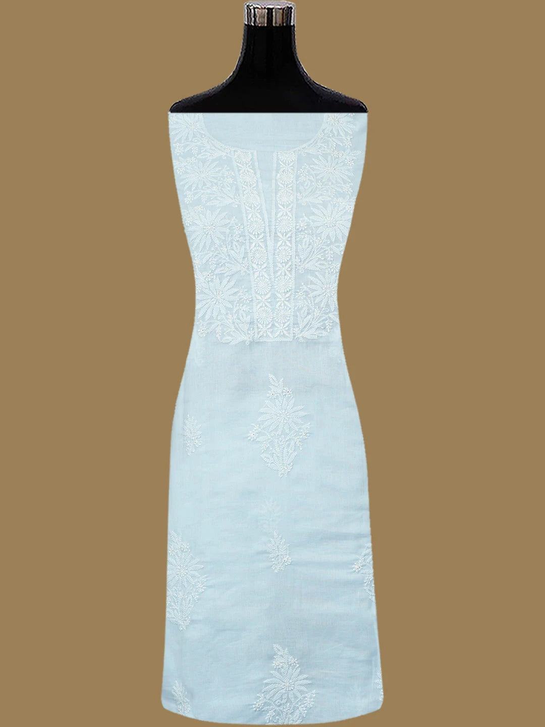 Ada Hand Embroidered Sky Blue Cotton Lucknowi Chikankari Unstitched Suit Piece 01A773557