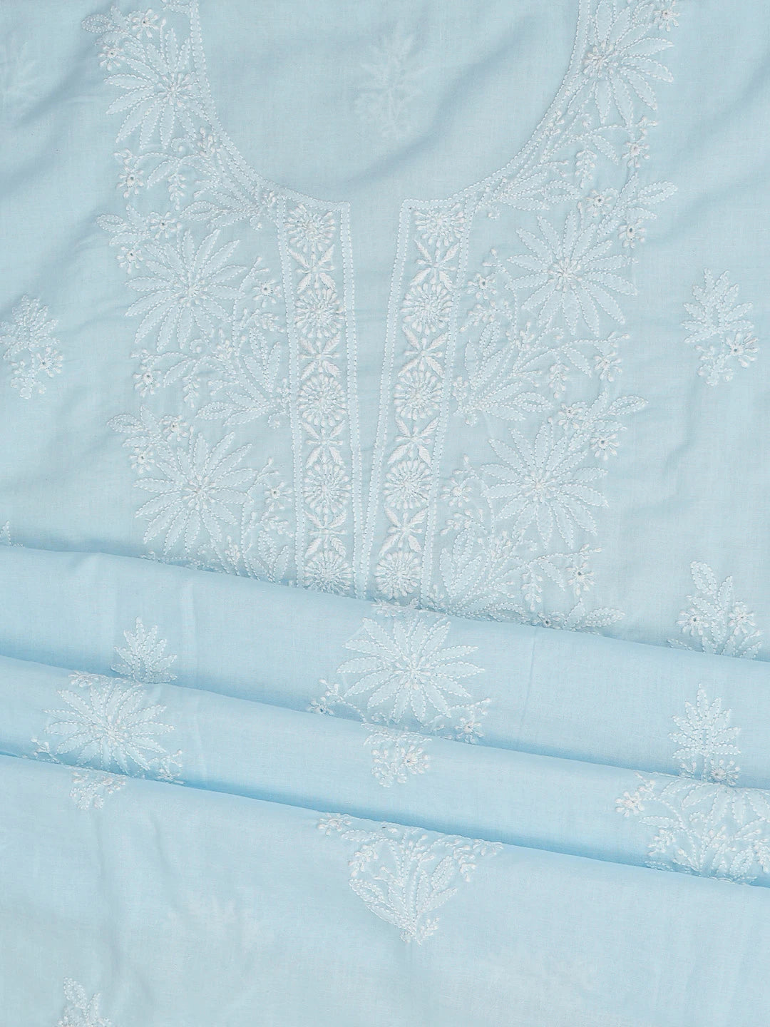 Ada Hand Embroidered Sky Blue Cotton Lucknowi Chikankari Unstitched Suit Piece 01A773557