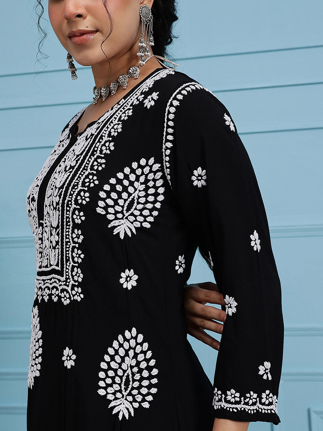 Ada Hand Embroidered Black Modal Lucknowi Chikankari Garara Set A811319