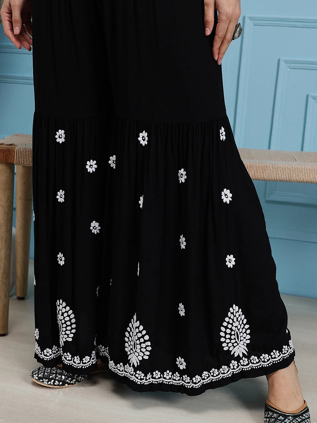 Ada Hand Embroidered Black Modal Lucknowi Chikankari Garara Set A811319