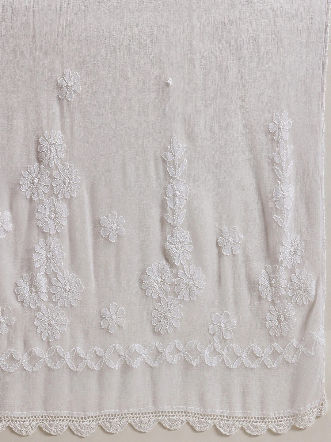 Ada Hand Embroidered White Chiffon Lucknowi Chikankari Dupatta-A511182