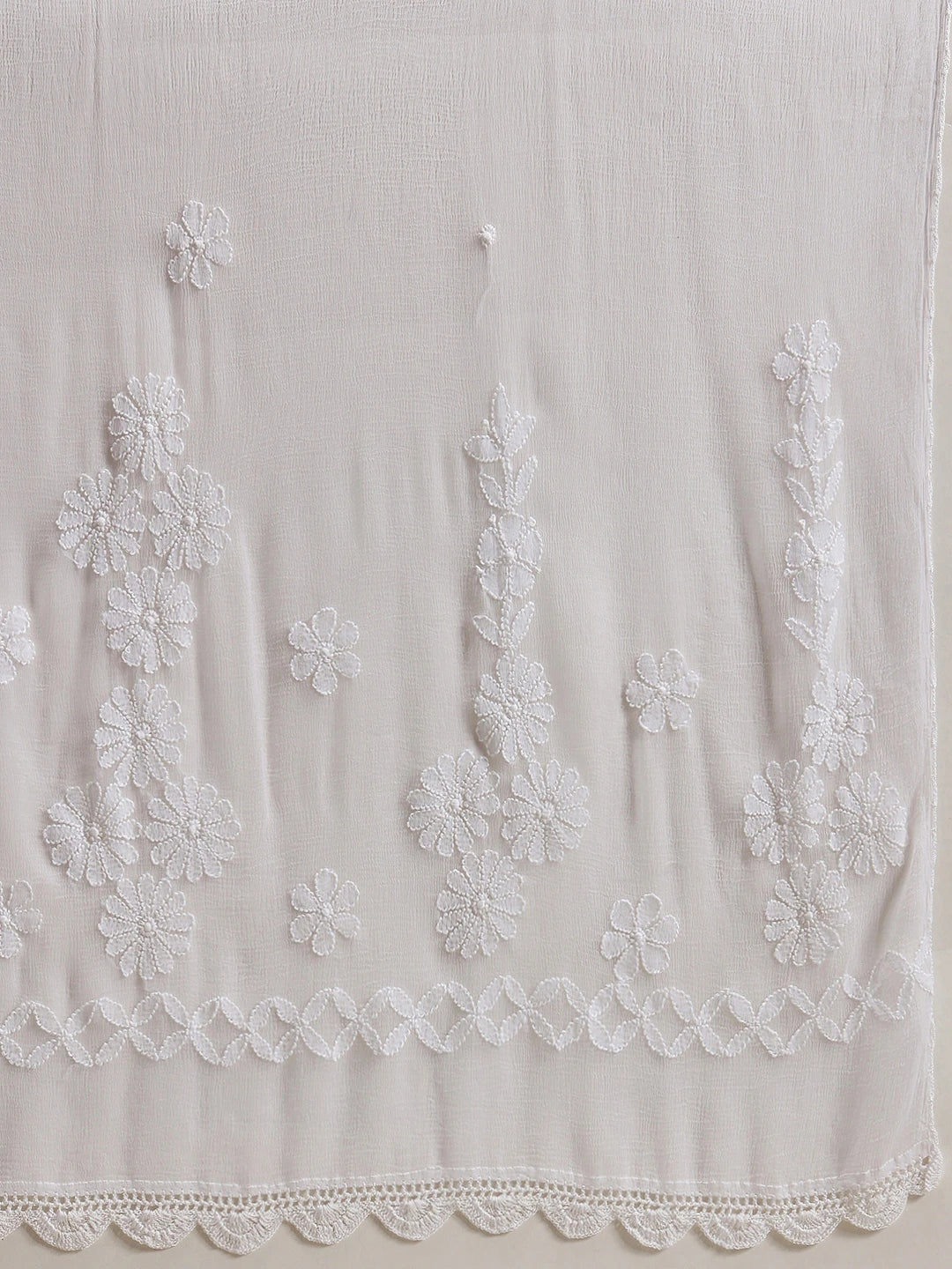 Ada Hand Embroidered White Chiffon Lucknowi Chikankari Dupatta-A511182