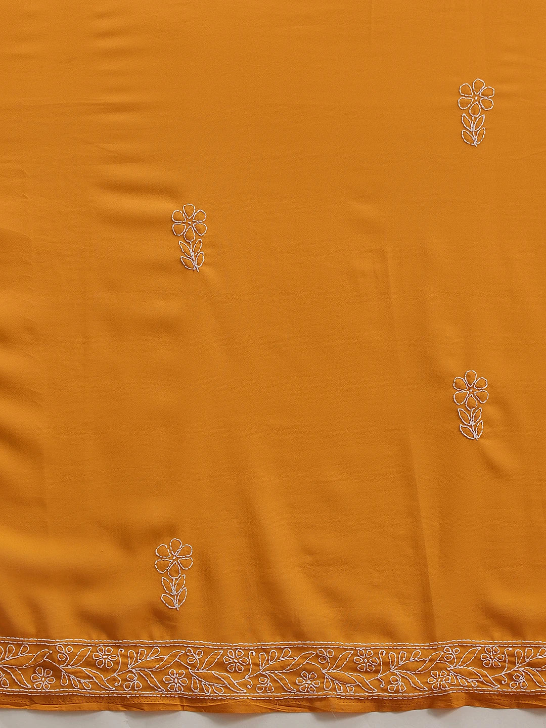Ada Hand Embroidered Mustard Georgette Lucknowi Chikankari Saree With Blouse A183228