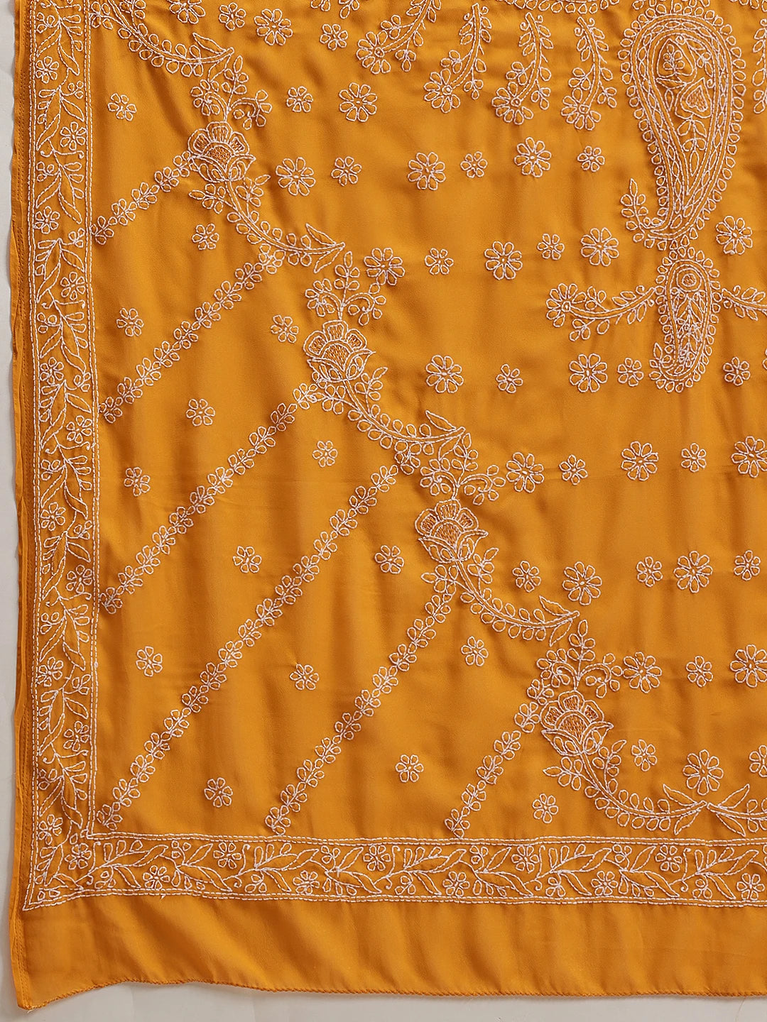 Ada Hand Embroidered Mustard Georgette Lucknowi Chikankari Saree With Blouse A183228