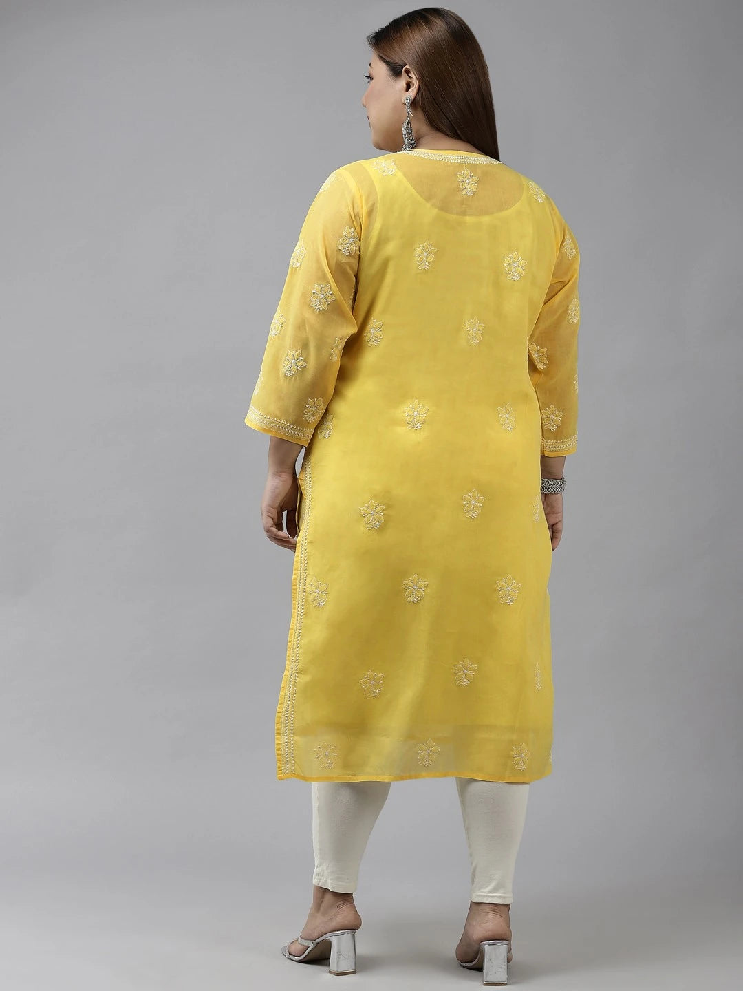 Ada Hand Embroidered Yellow Cotton Lucknowi Chikankari Straight Kurta A411345