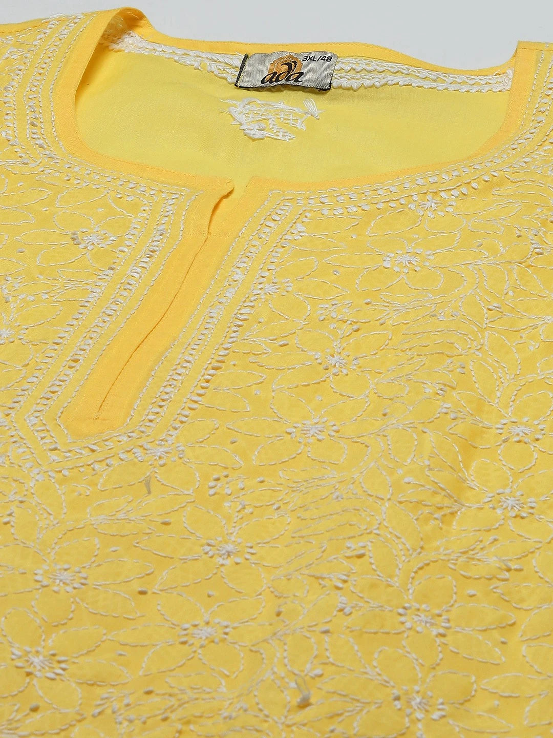 Ada Hand Embroidered Yellow Cotton Lucknowi Chikankari Straight Kurta A411345