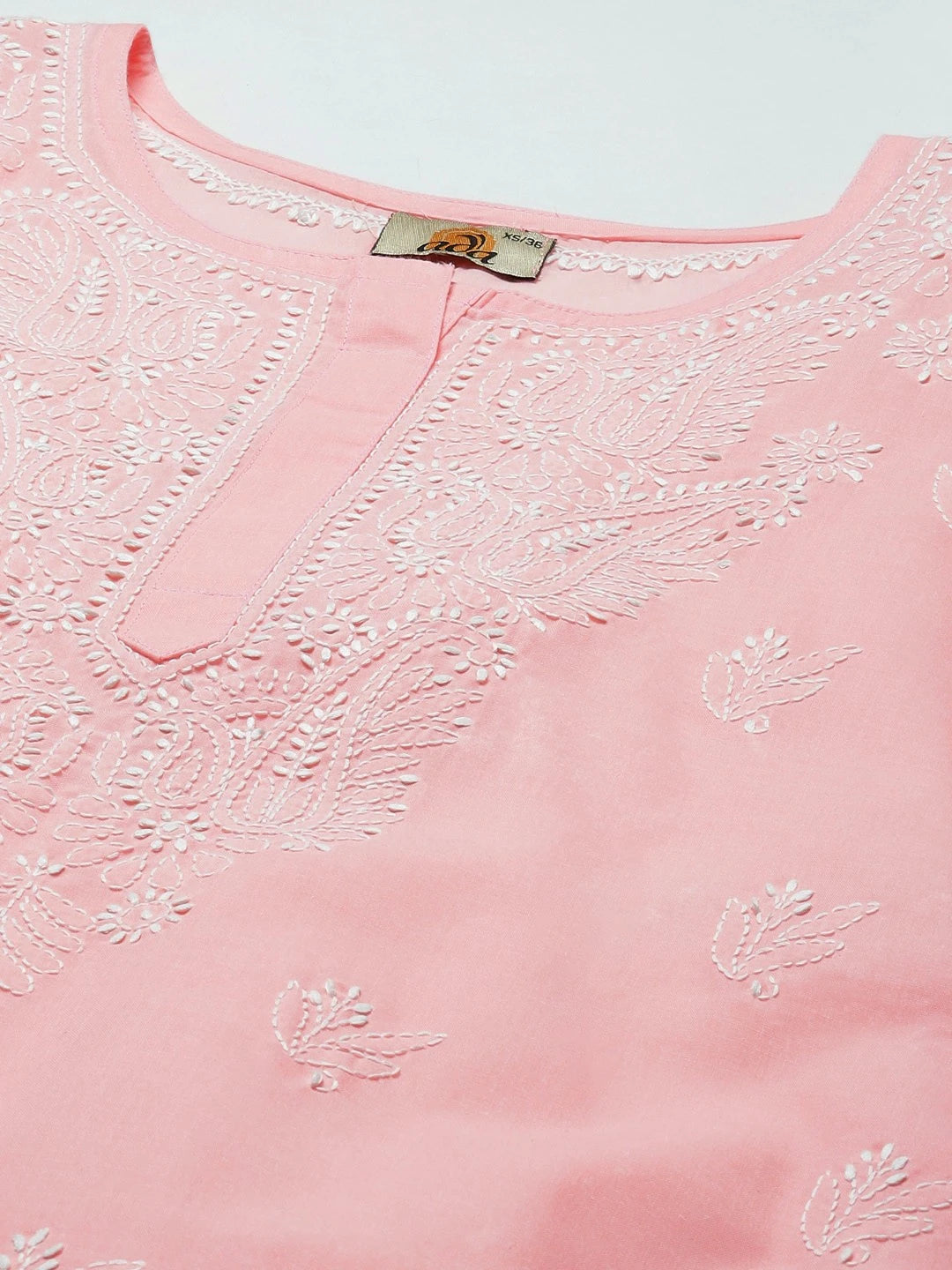 Ada Hand Embroidered Light Peach Cotton Lucknow Chikankari Straight Kurta A411398