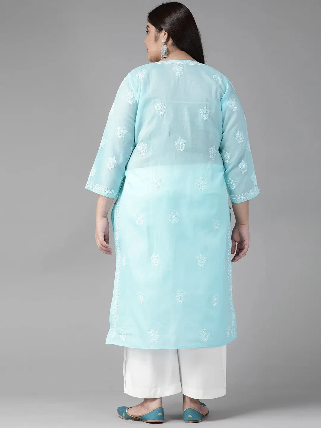 Ada Hand Embroidered Blue Cotton Lucknowi Chikankari Straight Kurta A411209