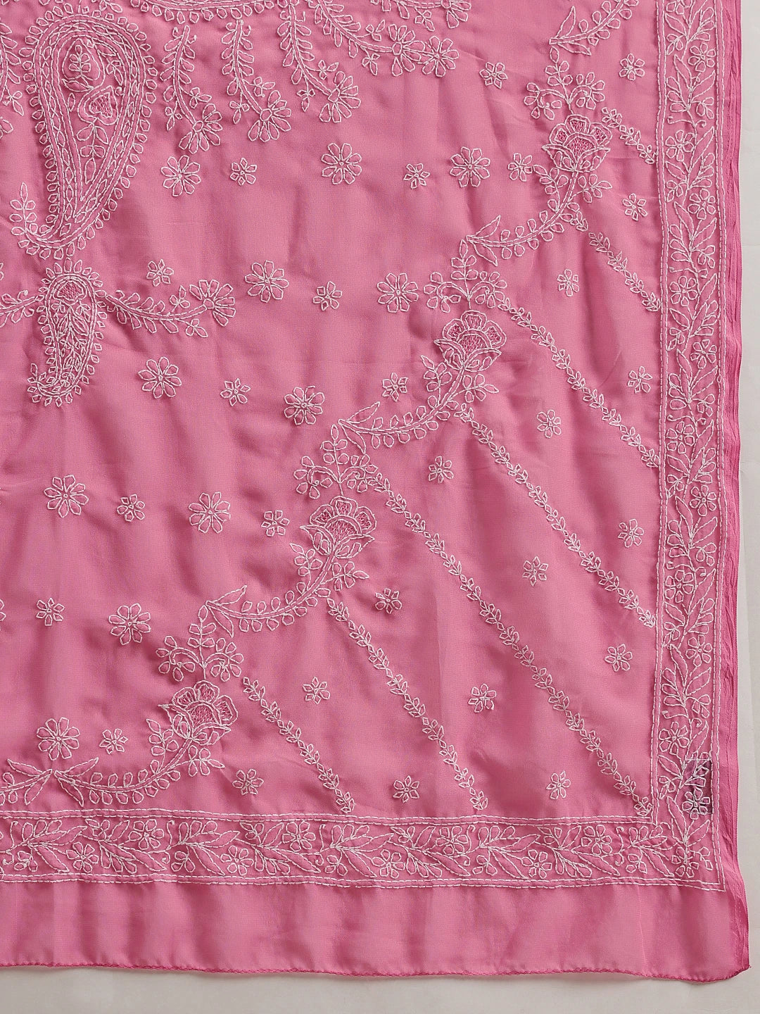Ada Hand Embroidered Dark Pink Georgette Lucknow Chikankari Saree With Blouse A191783