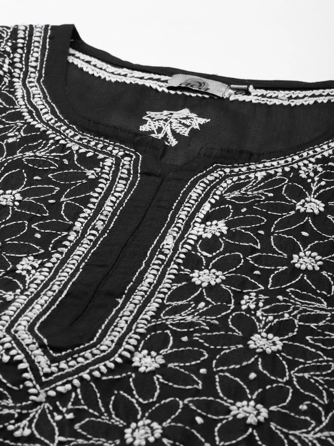Ada Hand Embroidered Black Cotton Lucknowi ChikankarI Straight Kurta A411304