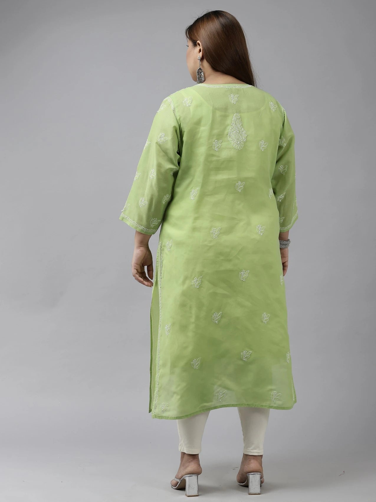 Ada Hand Embroidered Green Cotton Lucknowi Chikankari Straight Kurta A231437