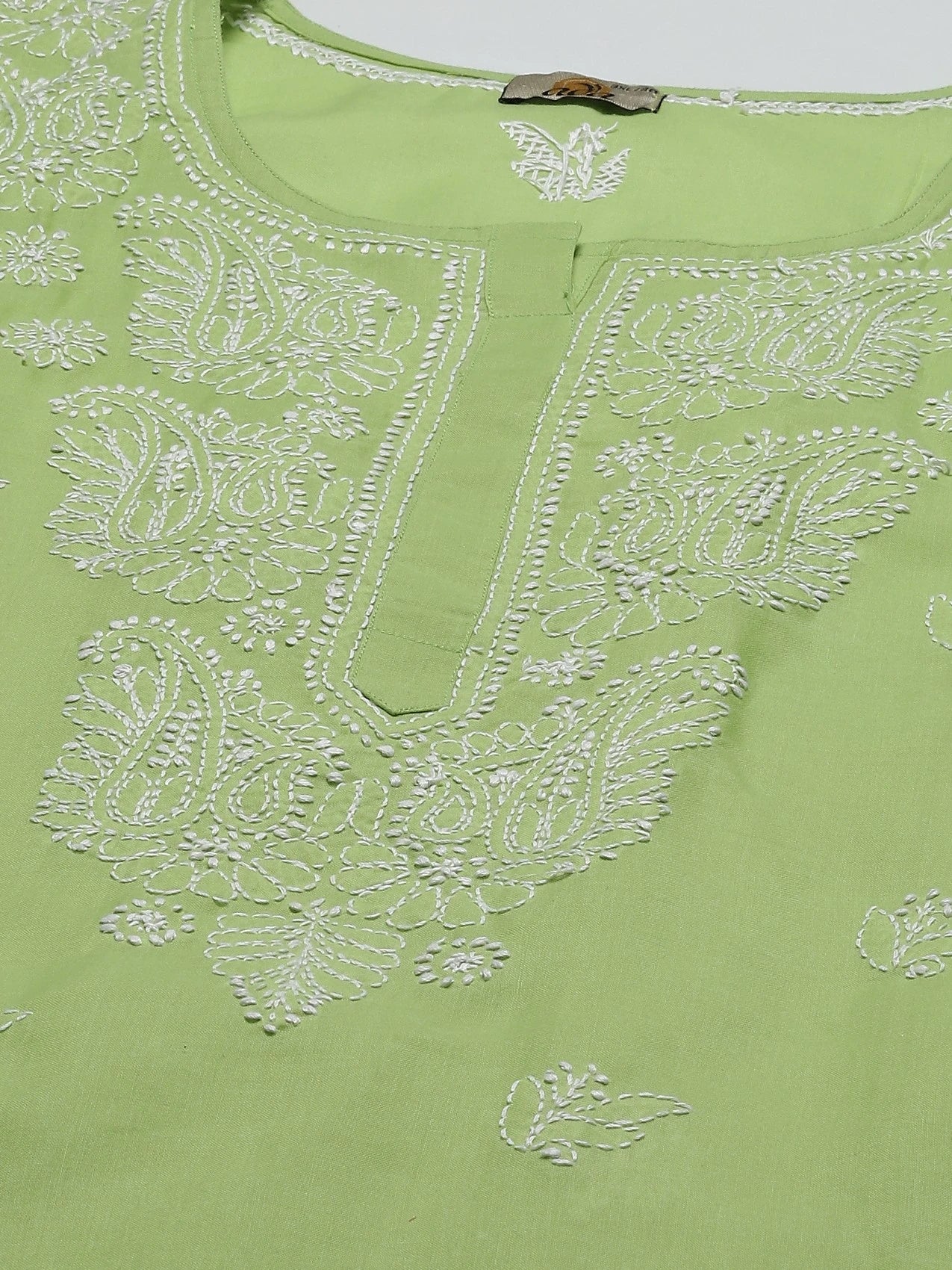 Ada Hand Embroidered Green Cotton Lucknowi Chikankari Straight Kurta A231437