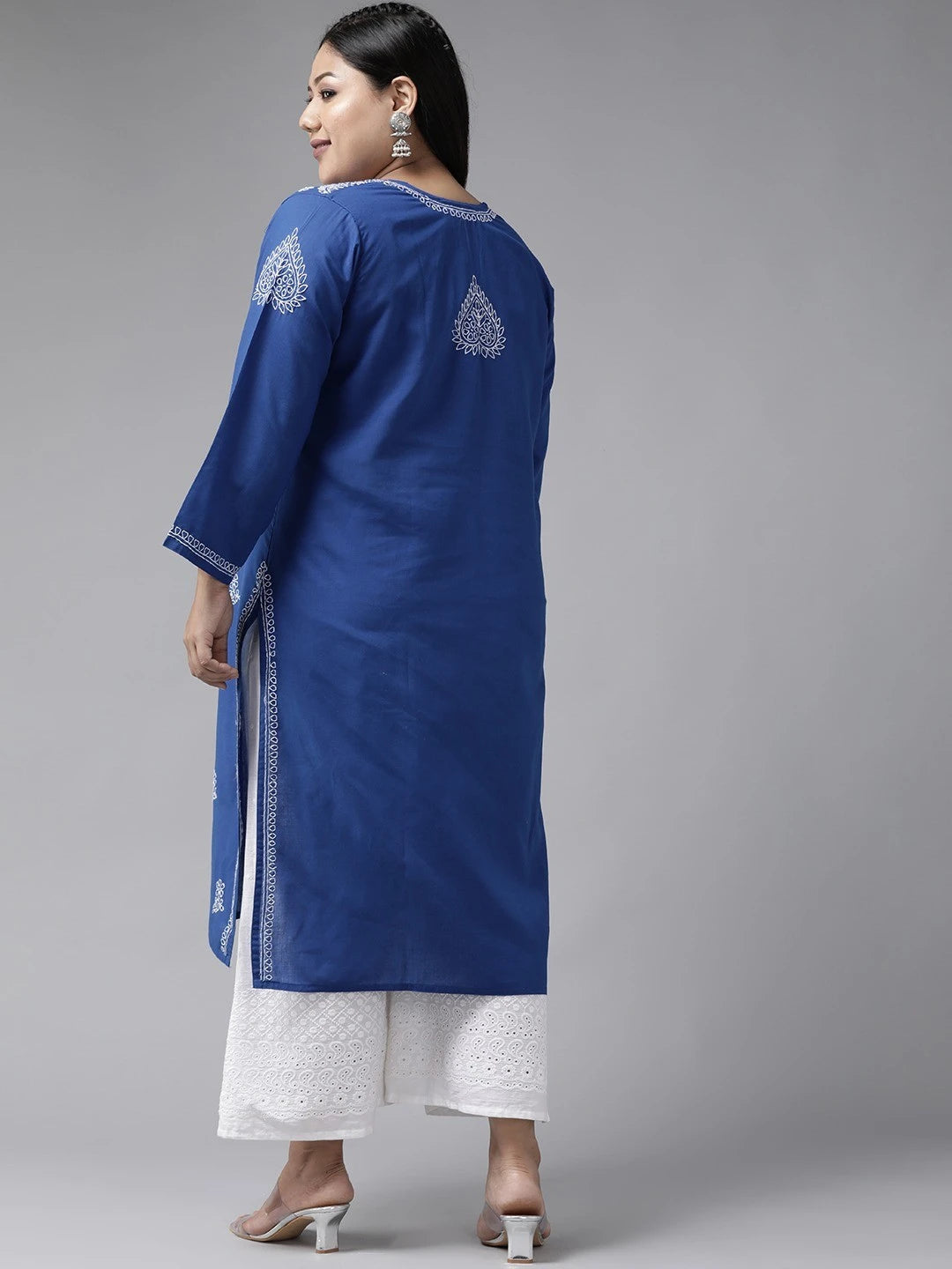 Ada Hand Embroidered Royal Blue Cotton Lucknowi Chikankari Straight  Kurta  A197442