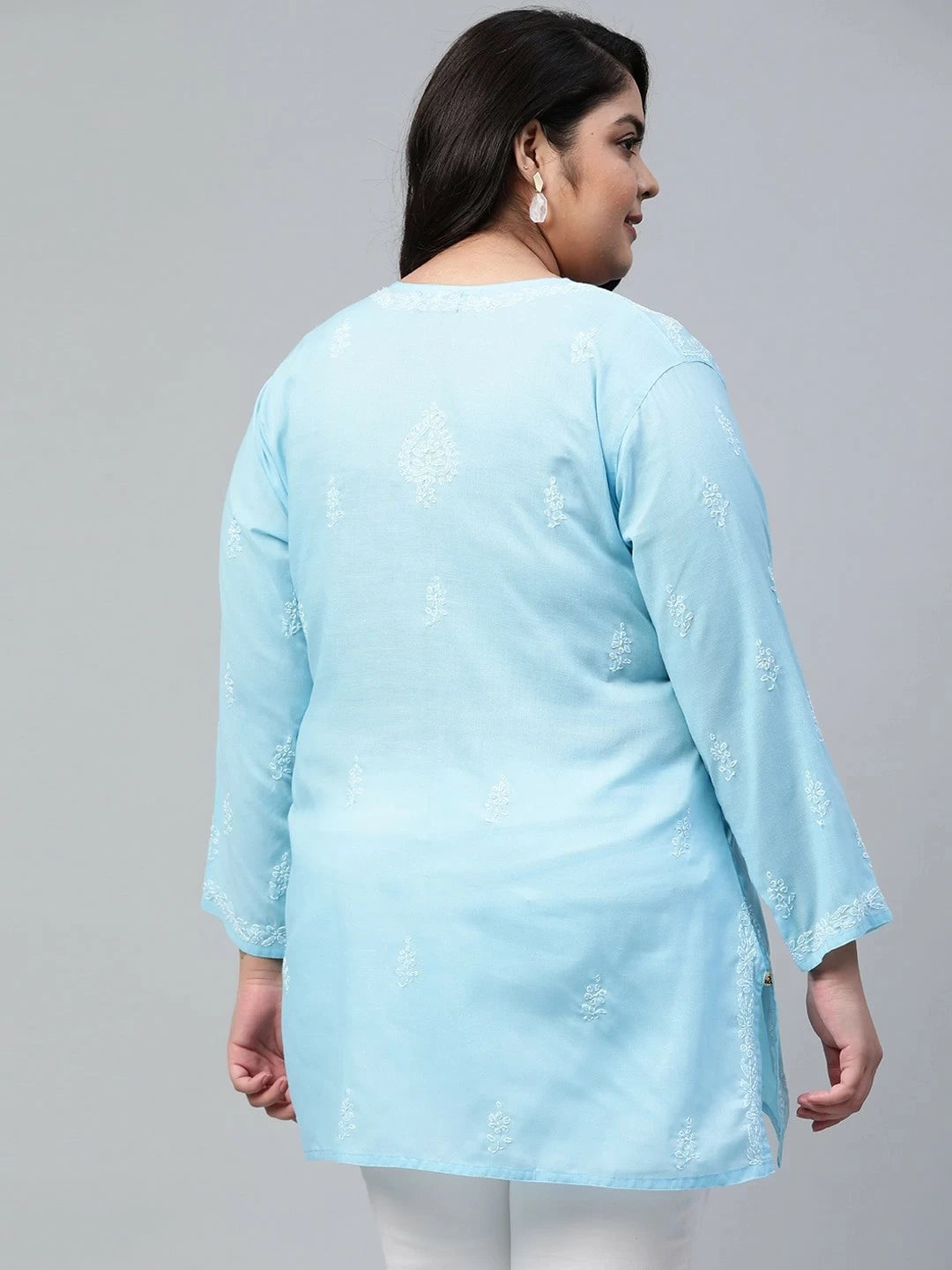 Ada Hand Embroidered Blue Cotton Lucknowi Chikankari Straight Kurti A534613