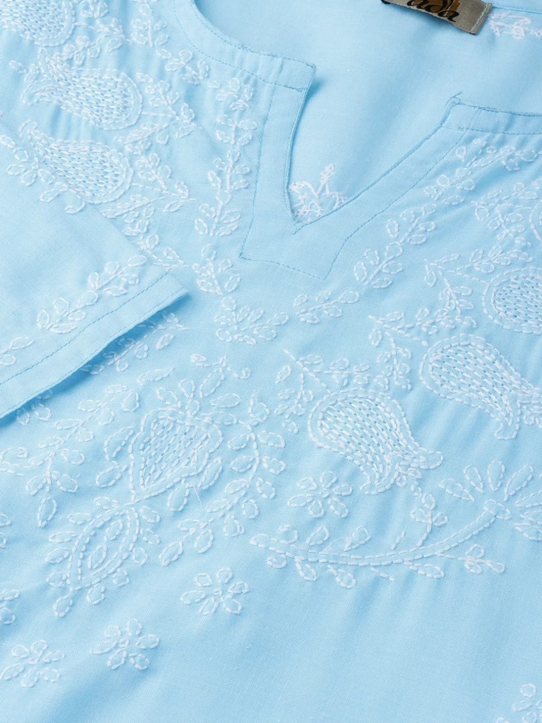 Ada Hand Embroidered Blue Cotton Lucknowi Chikankari Straight Kurti A534613