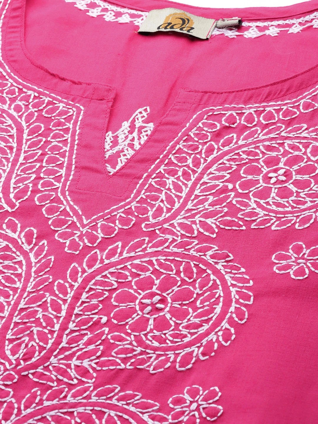 Ada Hand Embroidered Magenta Cotton Lucknowi Chikankari Straight Kurta A100349