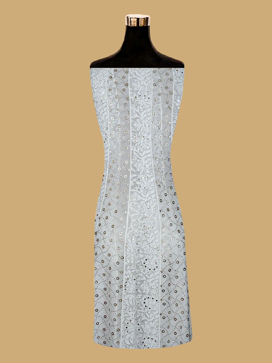 Ada Hand Embroidered White Viscose Georgette Lucknowi Chikankari Semi-Stitched Anarkali Kurta Dupatta Set With Mukaish Work 01A765536