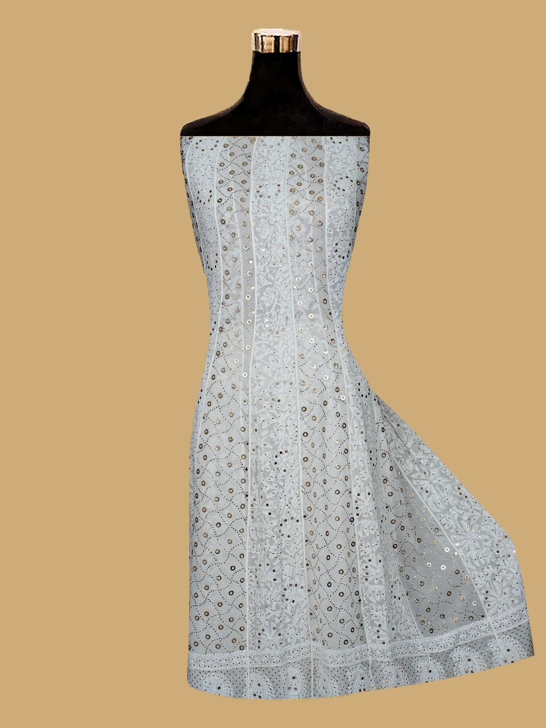 Ada Hand Embroidered White Viscose Georgette Lucknowi Chikankari Semi-Stitched Anarkali Kurta Dupatta Set With Mukaish Work 01A765536