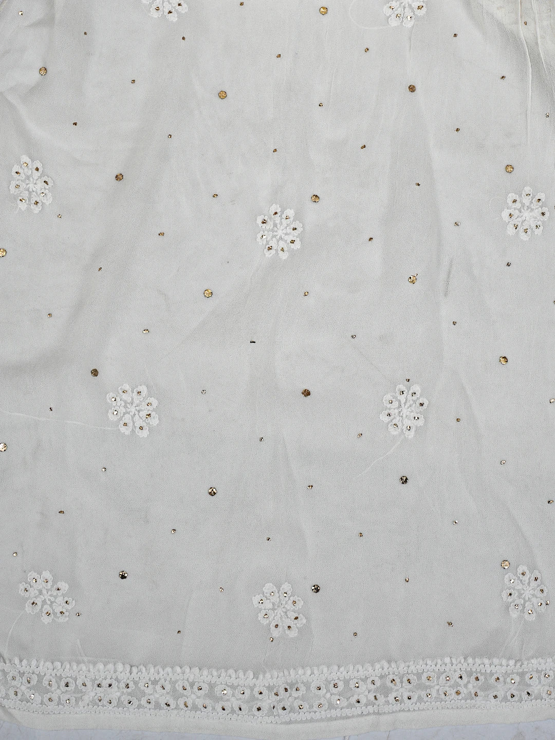 Ada Hand Embroidered White Viscose Georgette Lucknowi Chikankari Semi-Stitched Anarkali Kurta Dupatta Set With Mukaish Work 01A765536