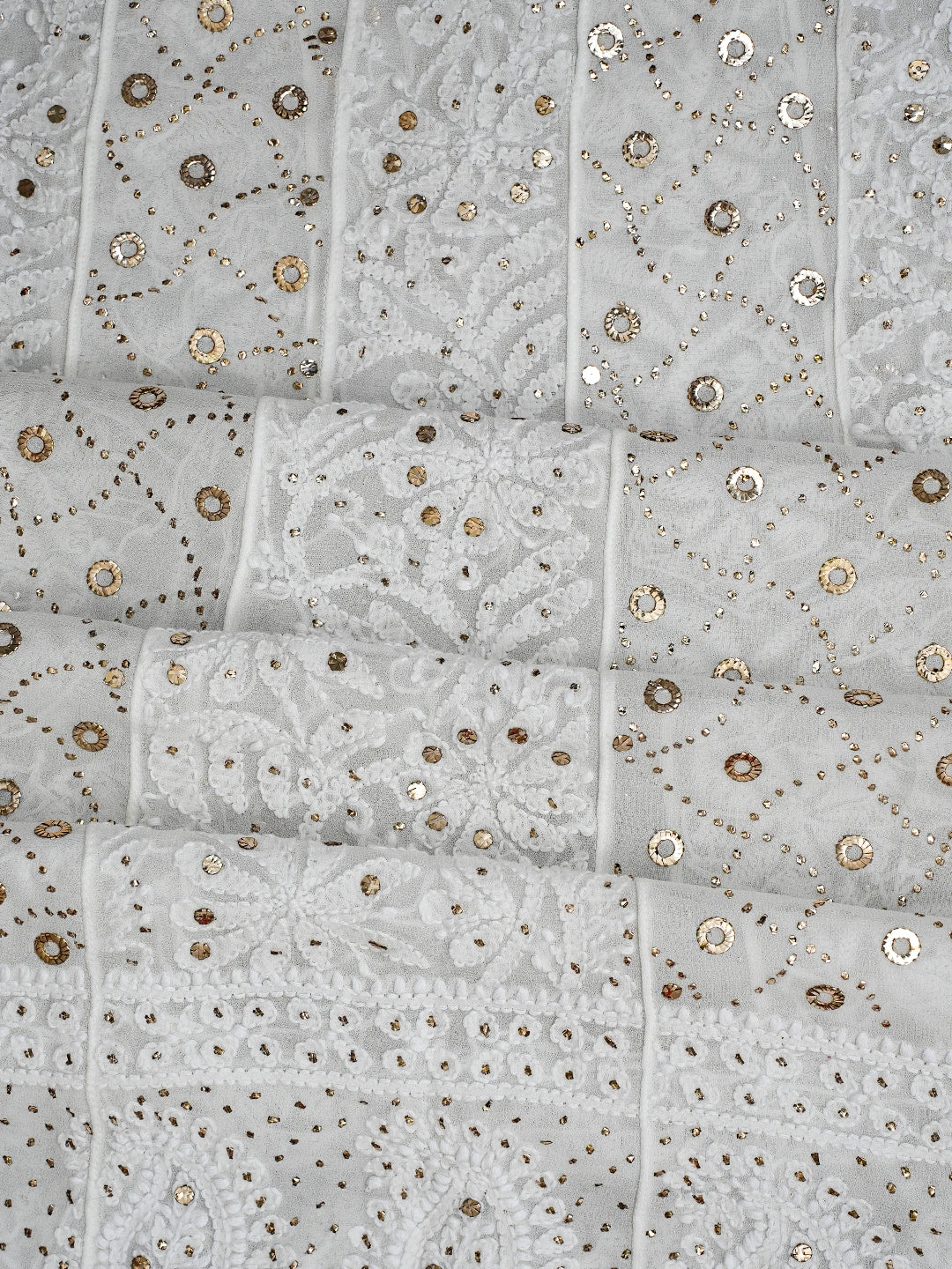 Ada Hand Embroidered White Viscose Georgette Lucknowi Chikankari Semi-Stitched Anarkali Kurta Dupatta Set With Mukaish Work 01A765536