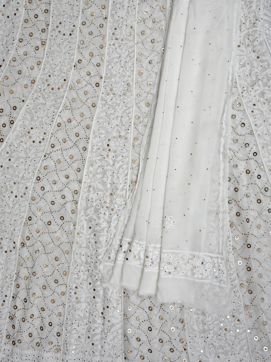 Ada Hand Embroidered White Viscose Georgette Lucknowi Chikankari Semi-Stitched Anarkali Kurta Dupatta Set With Mukaish Work 01A765536