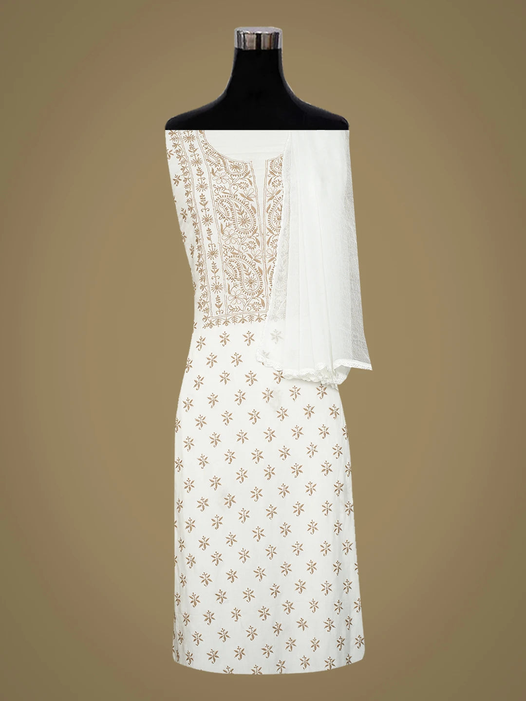 Ada Hand Embroidered White Modal Lucknowi Chikankari Unstitched Suit Piece 01A700567