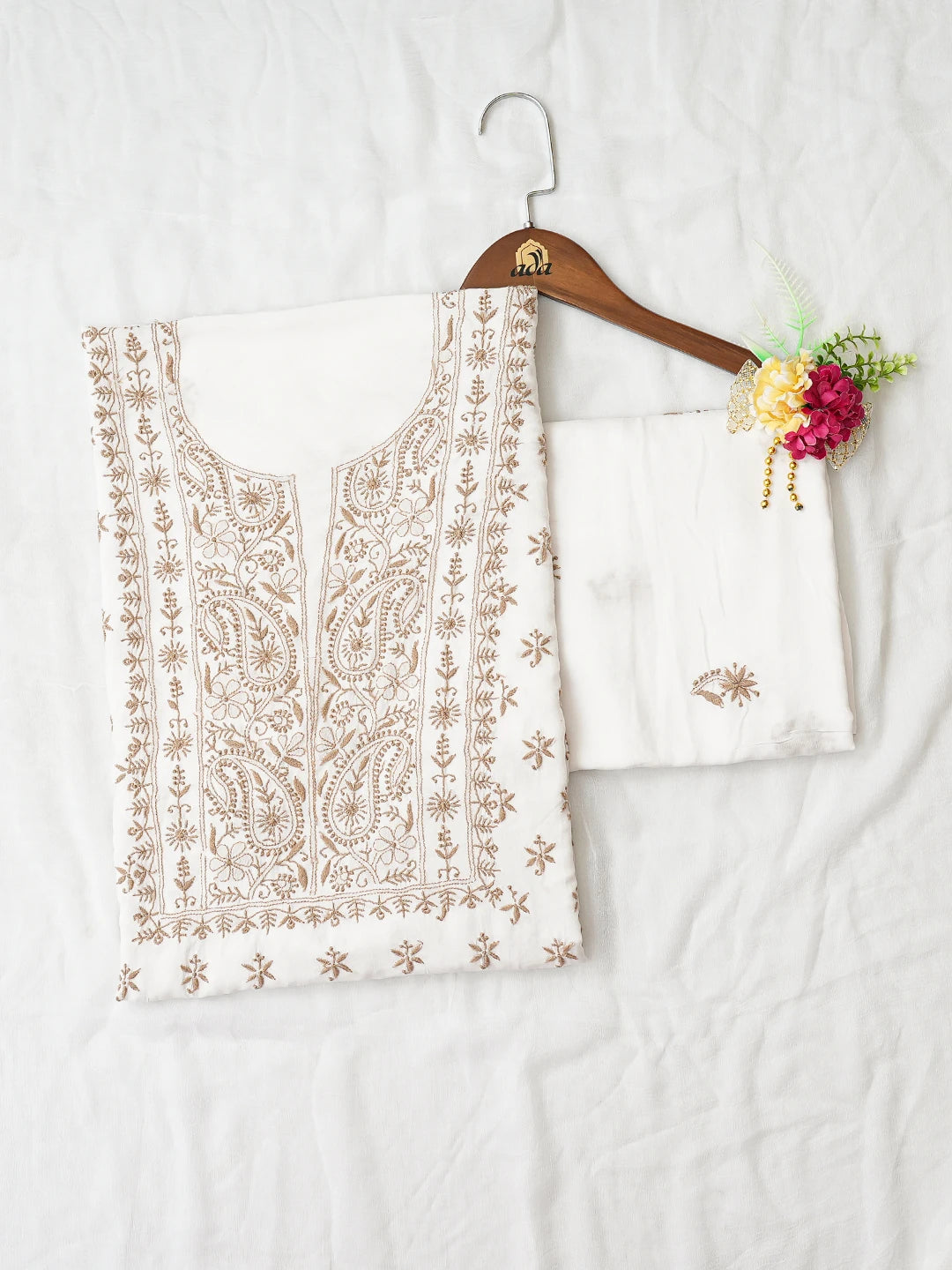 Ada Hand Embroidered White Modal Lucknowi Chikankari Unstitched Suit Piece 01A700567