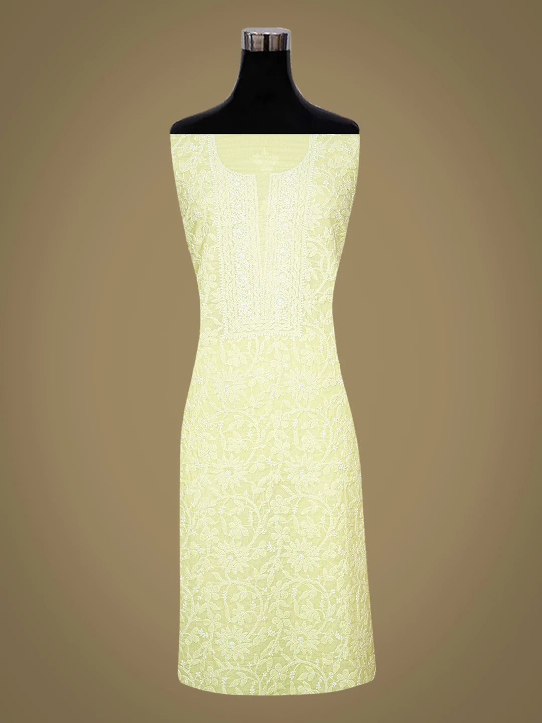 Ada Hand Embroidered Lime Green Cotton Lucknowi Chikankari Unstitched Suit Piece 01A782859