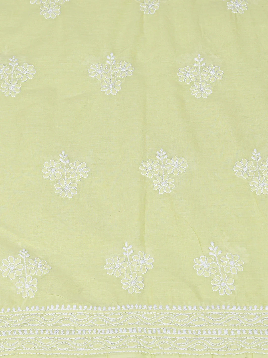 Ada Hand Embroidered Lime Green Cotton Lucknowi Chikankari Unstitched Suit Piece 01A782859