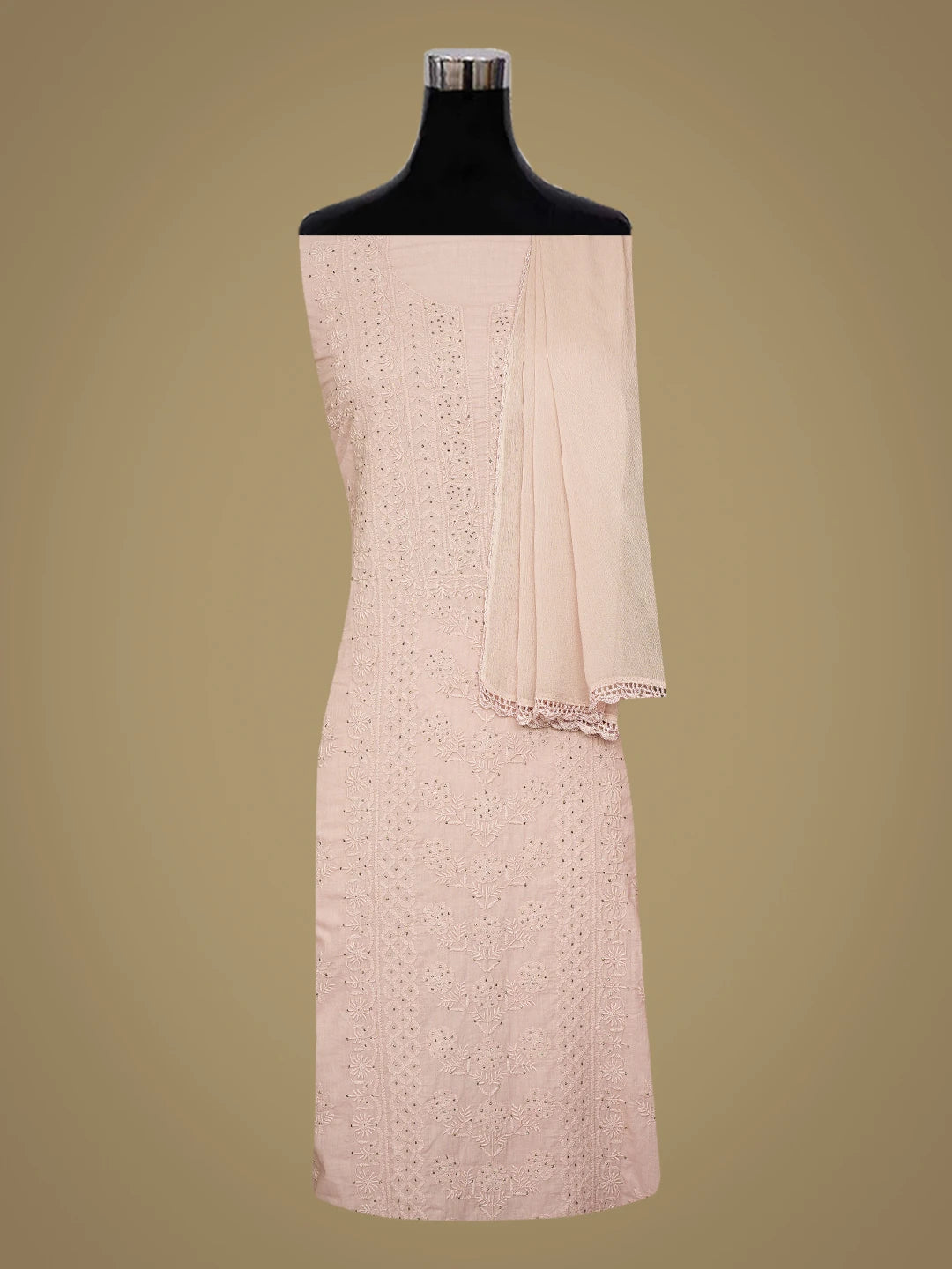 Ada Hand Embroidered Fairy Tale Pink Cotton Lucknowi Chikankari Unstitched Suit Piece With Mukaish Work 01A185846